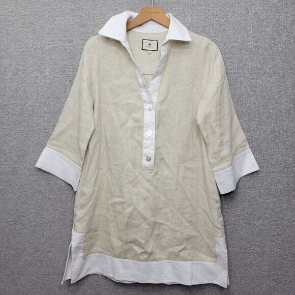 TUCKERNUCK COLLIER CHAMPAGNE LINEN DRESS, SIZE S - Picture 3 of 8